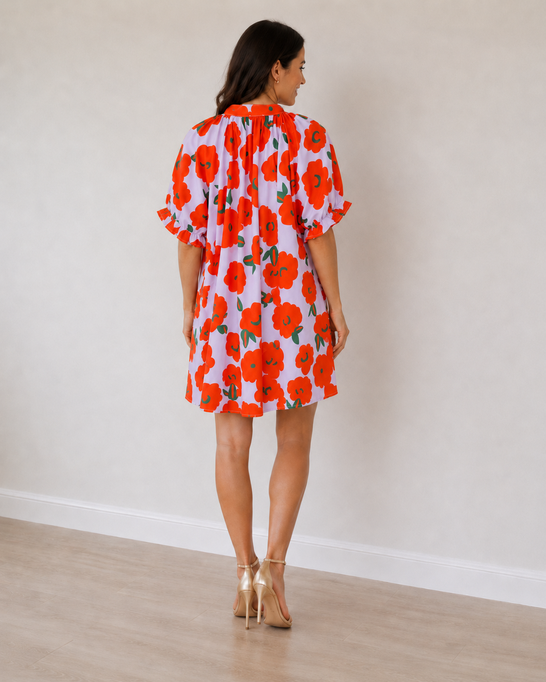 Robe courte fleurie orange et lilas