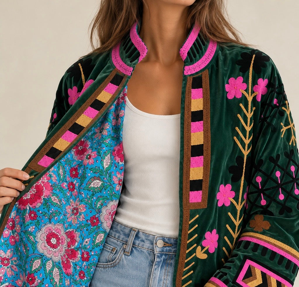 Veste en velours brodée