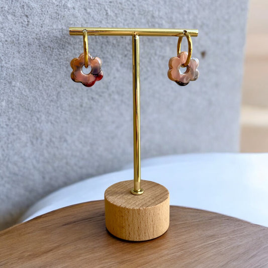 Créoles petites fleurs rose