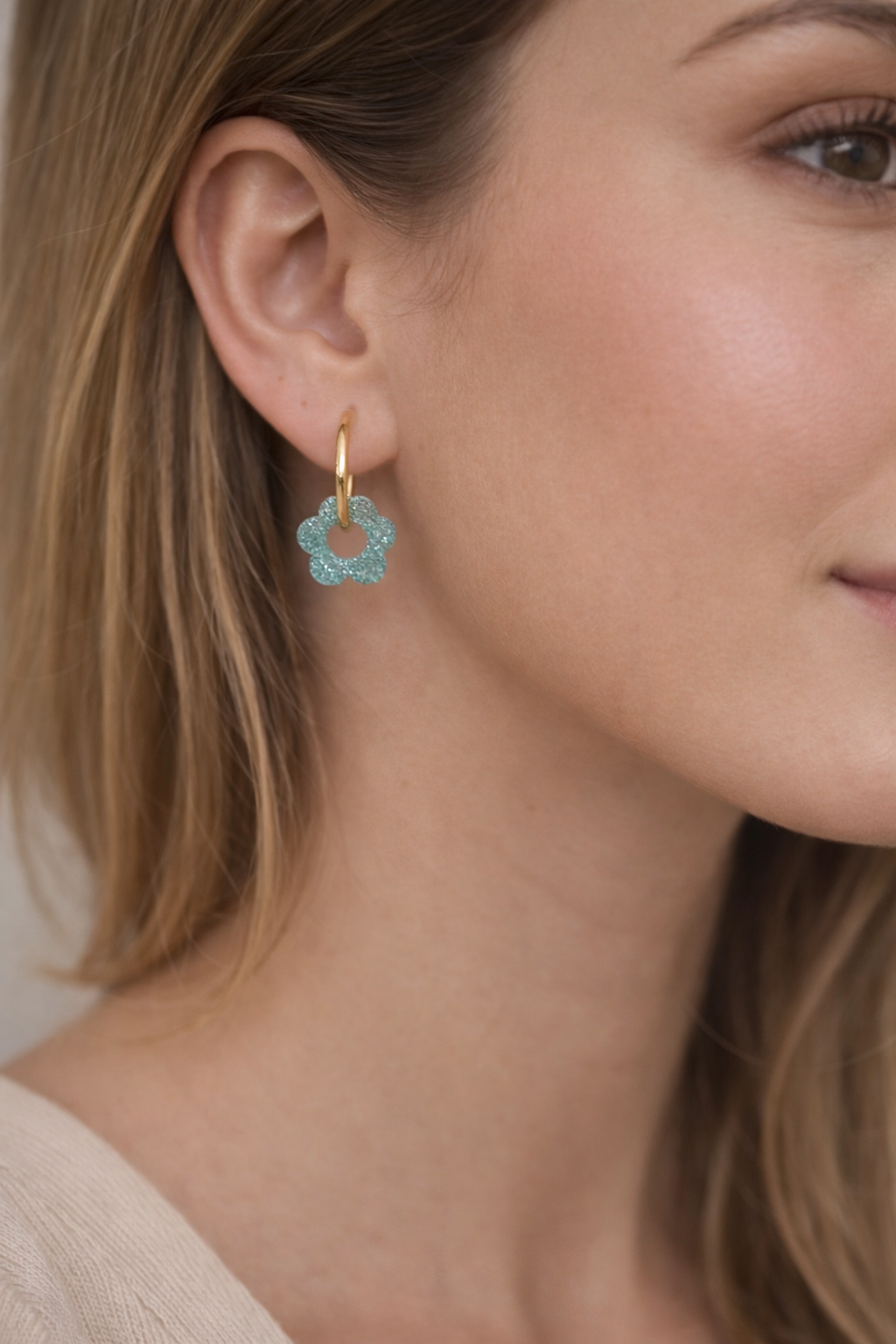 Créoles Fleur Turquoise