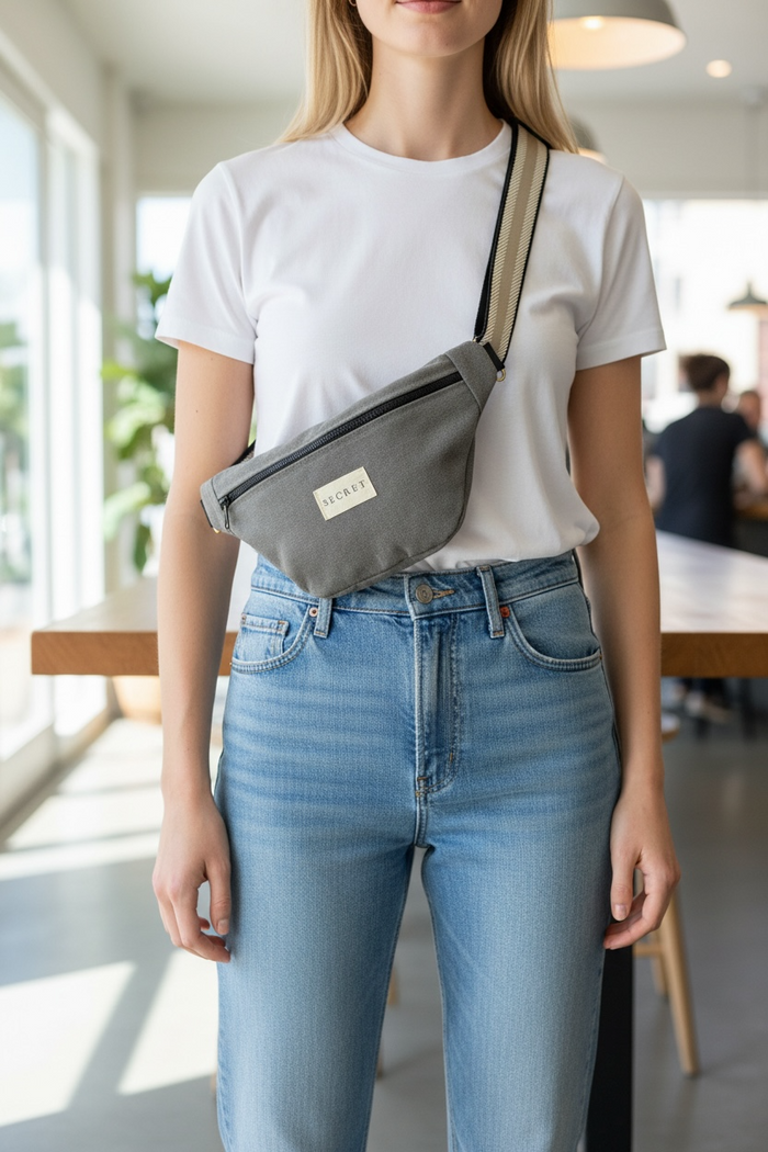 Sac banane en lin gris anthracite de Secret Concept Store