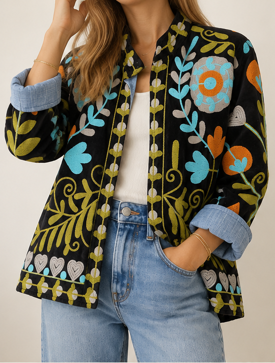 Veste en velours brodée