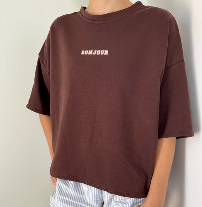 T-shirt oversize Bonjour – choco