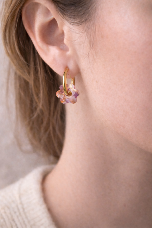 Créoles Fleur lilas/orange