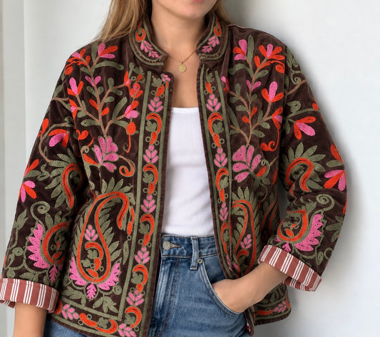 Veste velours brodées Anya