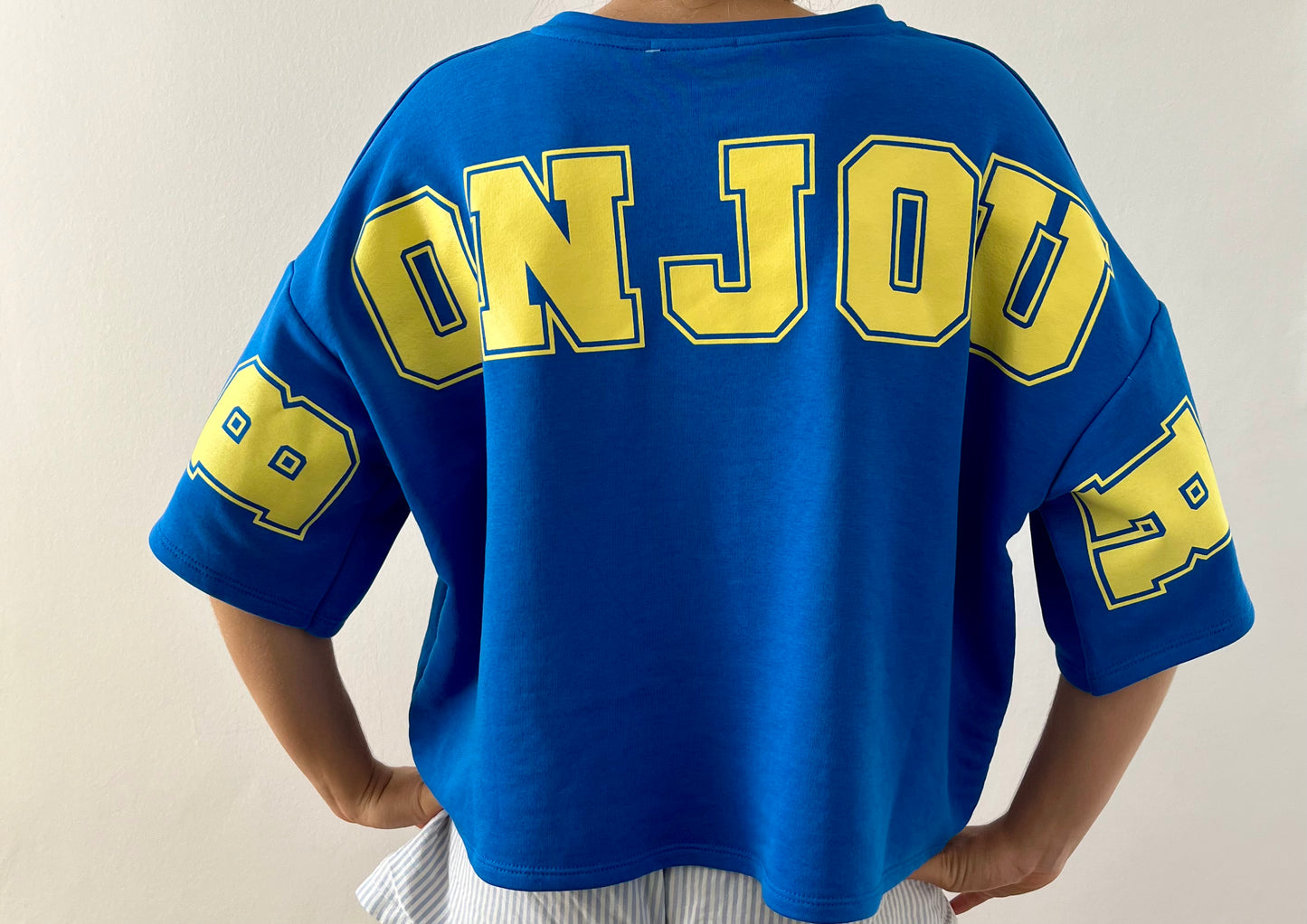 T-shirt oversize Bonjour – Bleu électrique