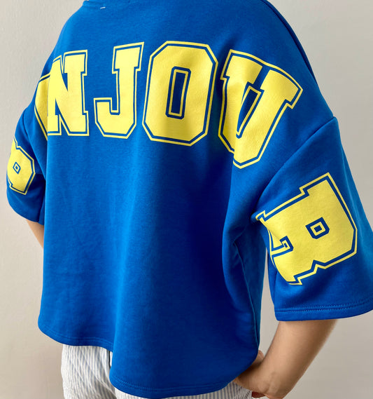 T-shirt oversize Bonjour – Bleu électrique
