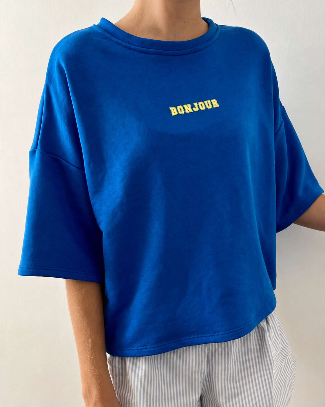T-shirt oversize Bonjour – Bleu électrique