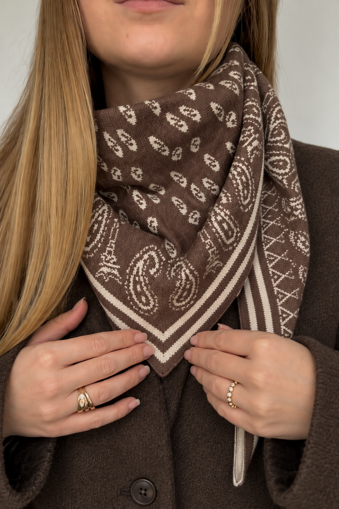 Écharpe triangle réversible taupe & écru