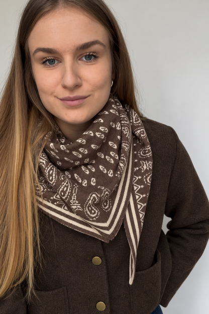 Écharpe triangle réversible taupe & écru