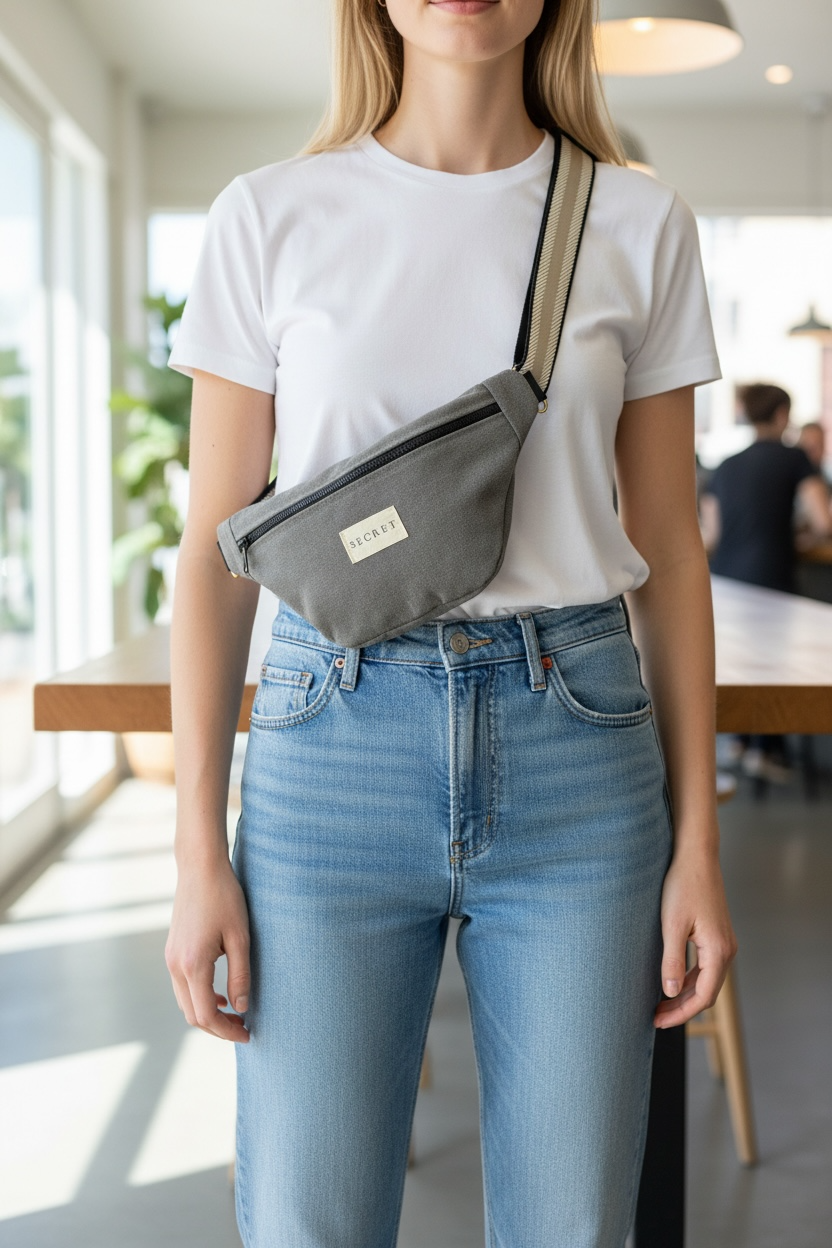 Sac Banane en Lin Gris Anthracite
