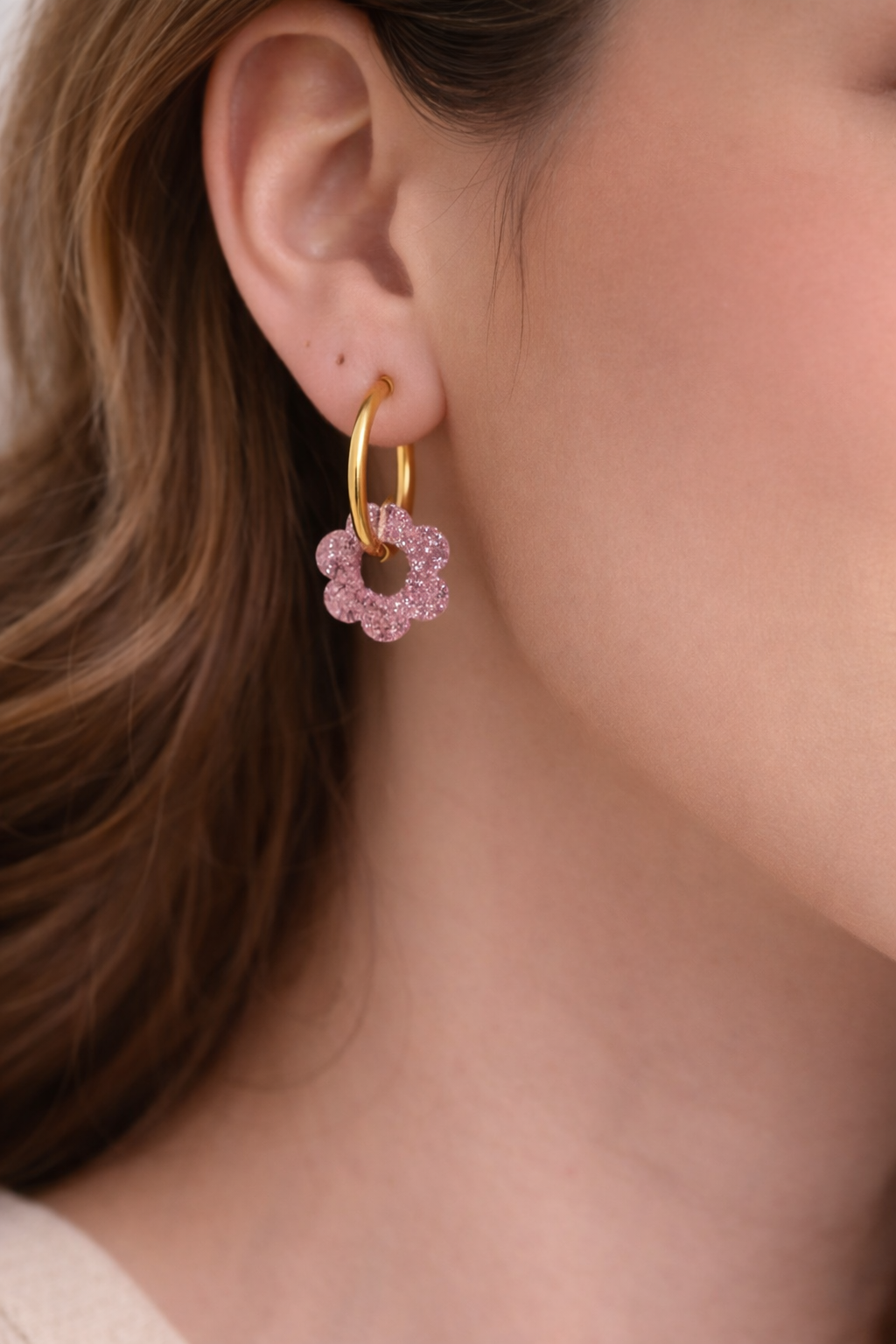 Créoles Fleur rose pâle